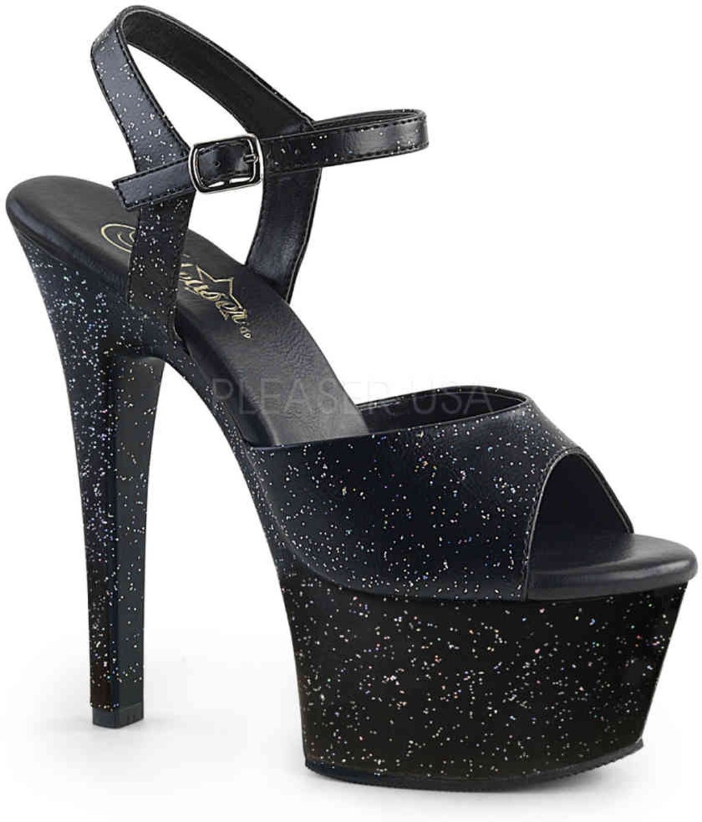 EU 35 = US 5 | ASPIRE-609MMG | 6 Heel, 2 1/4 PF Ankle Strap Sandal W/ Mini Glitters